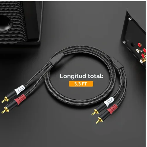 Vista 8 de HOSONGIN Cable de audio RCA de 3.3 pies, doble blindado, sin ruido, duradero, trenzado, macho a macho, cable de audio largo para cine en casa