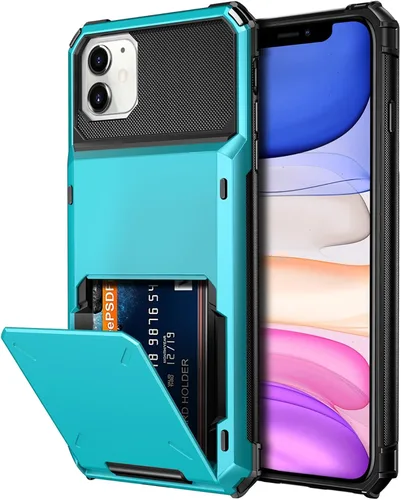 Vista 16 de Vofolen Funda protectora para iPhone 11, 4 tarjetas, ranura para identificación, puerta abatible, bolsillo oculto, antiarañazos, doble capa
