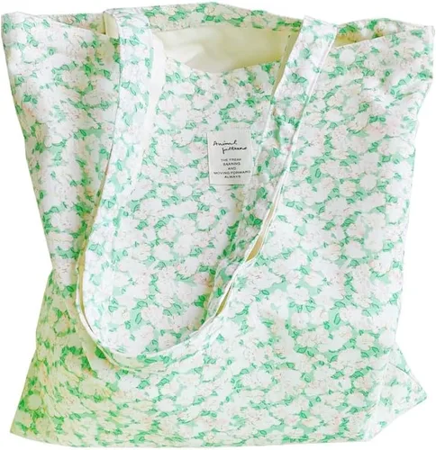 Vista 58 de Floral Canvas Tote Bag Double-Sided Printed Cloth Cotton Tote Floral Shoulder Bags for Beach Travel Shopping Grocery