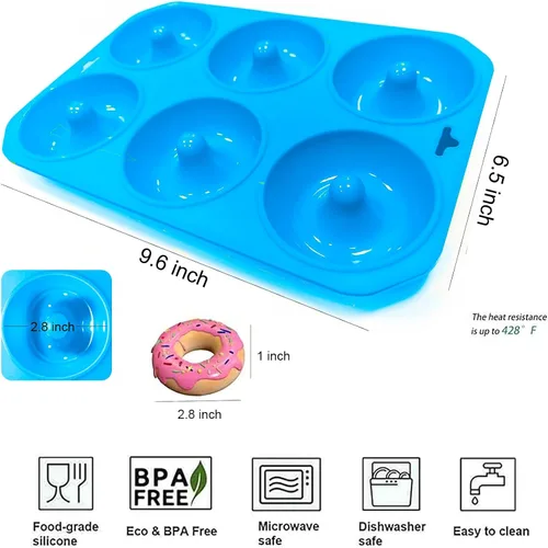 Vista 2 de Moldes de silicona para donas, mini moldes de silicona para hornear sabrosas rosquillas, bagels, cakecups y más (2 azul)
