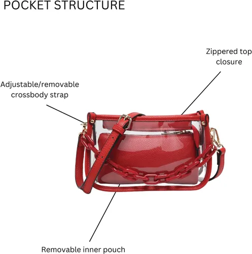 Vista 5 de Jessica - Bolso vegano transparente para mujer, aprobado por estadios, bolsos cruzados para conciertos, eventos deportivos