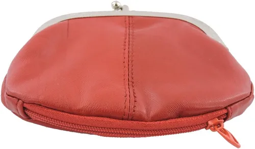 Vista 2 de SILVERFEVER Monedero de cuero con cierre Kisslock - Piel de cordero auténtica hecha a mano, Negro-2Comp,1Pocket