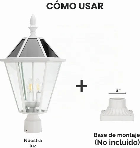 Vista 6 de LUTEC Luz de poste LED solar al aire libre, luces de calle vintage del atardecer al amanecer, 300 lm, 2700 K, luces de poste solar de aluminio Blanco