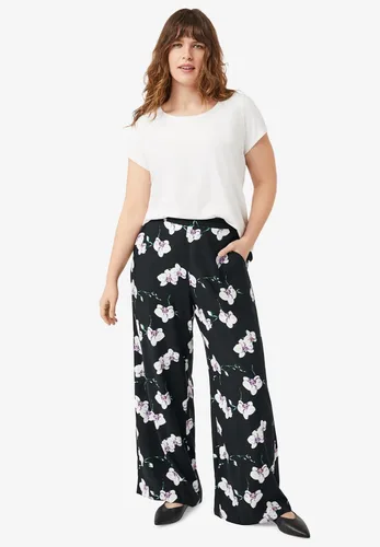 Vista 4 de Ellos Pantalones suaves de pierna ancha para mujer, talla grande, con elástico en la espalda