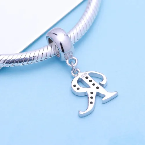 Vista 80 de ABUN Abalorio de plata de ley 925 con letra A a la Z, espaciador de inicial, con circonita cúbica transparete colgante, auténtica, para pulseras