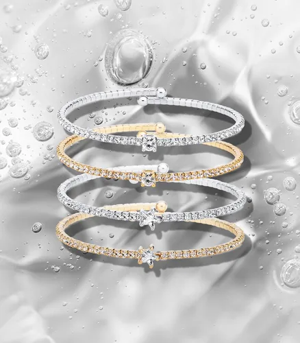 Vista 32 de OZEL - Pulseras para mujer, chapados en oro real de 18 quilates, pulseras de oro de cristal colorido para regalos