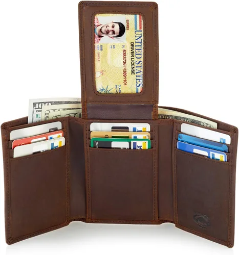 Vista 3 de Stealth Mode Billetera triple Cartera con bloqueo RFID con soporte para identificación Funda de cuero para dinero, tarjetas de crédito