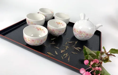 Vista 4 de JapanBargain 4701, juego de té japonés de porcelana para adultos, té chino asiático oriental estilo china, flor de cerezo, hecho en Japón (Sakura)