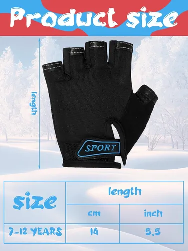 Vista 3 de Boao 3 Pairs Kids Bike Gloves Kids Half Finger Fingerless Sports Gloves Non-Slip Gel for 7-12 Years