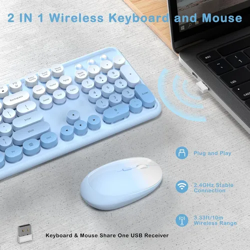 Vista 4 de Colorido teclado inalámbrico y ratón Combo (degradado azul)