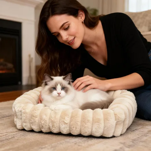 Vista 2 de Tiny Pet Bed for Extra Small Dogs & Cats, Square Washable 18x14 Cat Bed with High Sides, Rectangle Calming Cat Beds for Indoor Kittens and Puppy