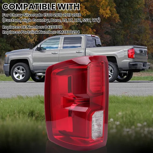 Vista 3 de Conjunto de luz trasera LED compatible con Chevy Silverado 1500 2016 2017 2018 lámpara de freno trasera trasera 84288718 lado izquierdo