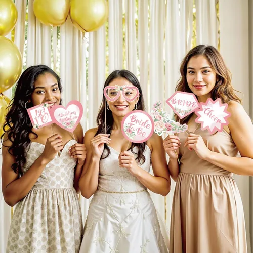 Vista 5 de Accesorios para cabina de fotos de boda, decoraciones de despedida de soltera, decoraciones de fiesta de compromiso en oro rosa, rosa con purpurina
