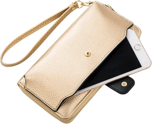 Vista 2 de Cartera de pulsera para mujer con soporte para teléfono celular con cremallera alrededor del bolso