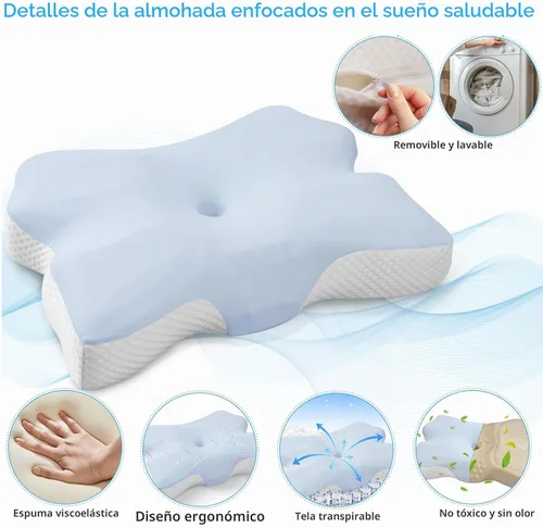 Vista 5 de Almohada cervical para dormir, almohadas para dormir de lado para adultos, almohada ergonómica de espuma viscoelástica con funda de almohada de seda