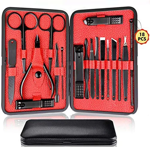 Vista 10 de Kit de manicura y pedicura 18 en 1, cortador de uñas de acero inoxidable de alta precisión, tijeras afiladas para hombres y mujeres, tijeras Azul_18