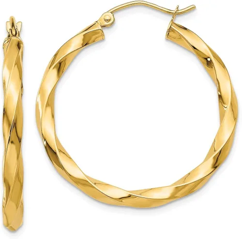 Vista 8 de Juego de aretes de aro trenzados de oro amarillo de 14 quilates de 0.118in, joyería fina redonda para mujer, regalos para ella, Cristal Oro amarillo