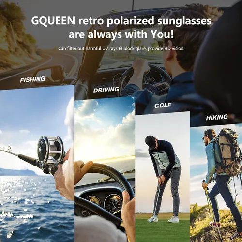 Vista 5 de GQUEEN Retro Polarized Sunglasses Men Womens Sports UV400 Protection Rectangular Square Frame