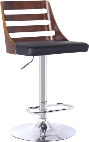 Vista 16 de Armen Living Adele - Taburete giratorio moderno de altura ajustable de piel sintética y madera de nogal con base cromada para encimera de isla
