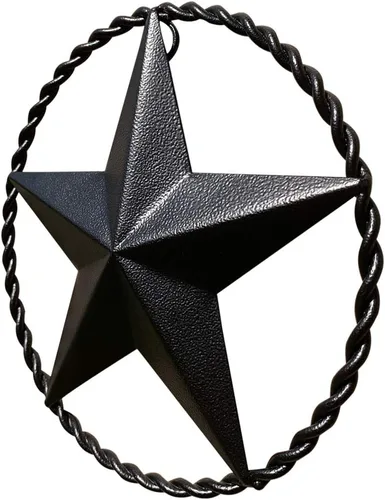 Vista 3 de Estrella de granero de estrella de metal de bronce oscuro, arte rústico de pared occidental, cuerda trenzada de 9 pulgadas