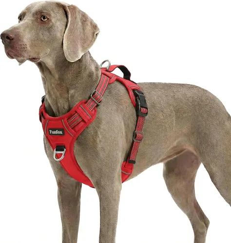 Vista 59 de Funfox Arnés para perro sin tirones, arnés de chaleco ajustable para mascotas, material súper suave con mango vertical, fácil control, paseo