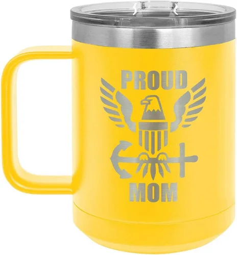 Vista 13 de PROUD NAVY MOM BLACK Taza de café de 15 oz con tapa deslizante Taza de café de viaje aislada Ideas de regalos del día de la madre de hijo o hija