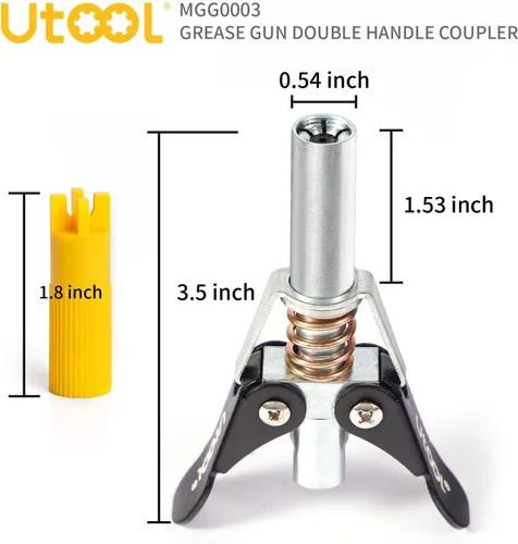 Vista 2 de UTOOL Kit de accesorios para pistola de engrase, acoplador de doble mango con limpiador de ajuste Zerk, roscas NPT de 1/8, accesorios Zerk fáciles
