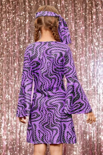 Vista 5 de BesserBay Vestido de baile de lentejuelas con lentejuelas y diadema para niña de los años 70, de 4 a 14 años