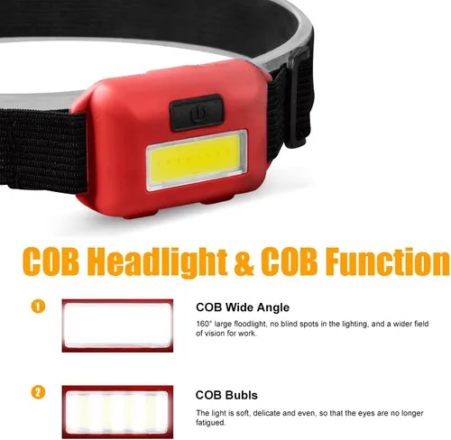 Vista 3 de Paquete de 8 faros LED para adultos y niños, 1.1 onzas/1.09 oz, lámpara de inundación COB ultra brillante con 3 modos, 24 pilas AAA, linterna