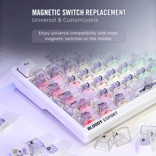 Vista 4 de Bloody MS76 Hall Effect Magnetic Gaming Keyboard Exact Reset System Analog Control 82 Key RGB Wired Crystal White (Crystal White)