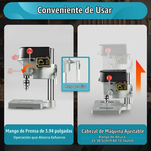 Vista 5 de Mini Soporte de Taladro Eléctrico de Banco, Prensa de Taladro de Sobremesa de 3 Velocidades, Prensa de Taladro de Velocidad Variable de Sobremesa
