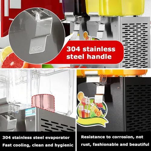 Vista 5 de Dispensador de jugo frío y caliente, dispensador de bebidas transparentes de acero inoxidable 32L, dispensador de bebidas comerciales de jugo Negro