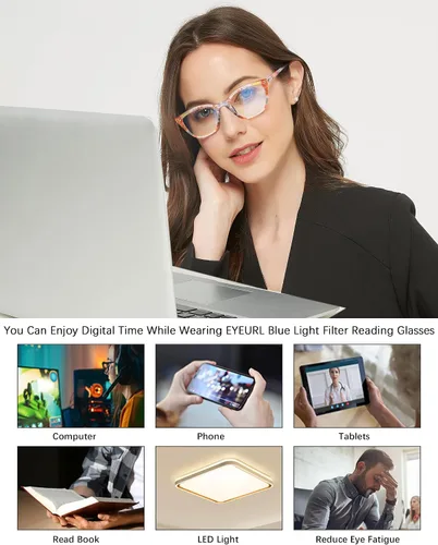 Vista 7 de EYEURL Gafas de lectura de ojo de gato para mujer, paquete de 4 unidades, a la moda, con bloqueo de luz azul, para mujer