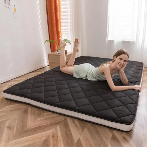 MAXYOYO Colchón de suelo tipo futón japonés, cubrecolchón extra grueso para cama individual, enrollable, plegable, esterilla única, patrón de Negro