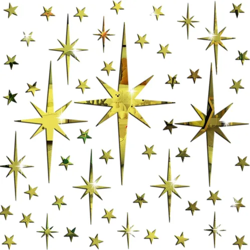 Vista 2 de Pegatinas de pared de espejo con estrella dorada, calcomanías acrílicas 3D removibles con estrellas adhesivas, espejo de estrella en explosión