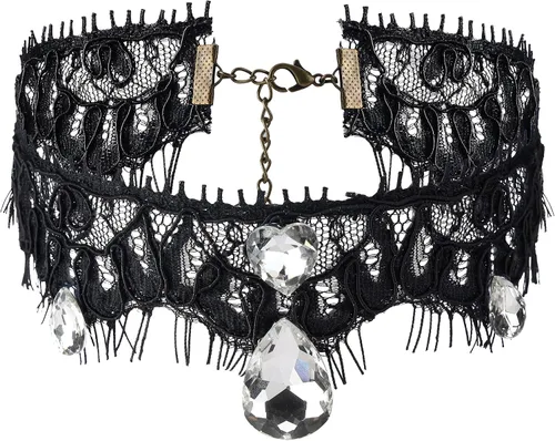 Vista 12 de Gargantilla de encaje negro gótico con tatuaje para fiesta de Halloween, accesorio personalizado para mujer R1: blanco