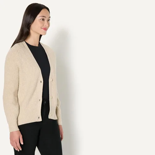Vista 3 de Tienda Essentials Cárdigan tipo blusón acanalado suave al tacto para mujer