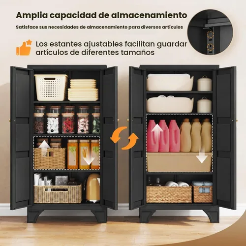 Vista 6 de Yizosh Small Metal Garage Storage Cabinet,Kitchen Pantry Storage Cabinet Negro