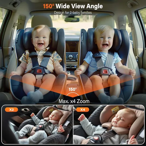Vista 5 de A2C Cámara inalámbrica para automóvil de bebé, monitor de bebé alimentado por USB para asiento trasero y hogar, pantalla