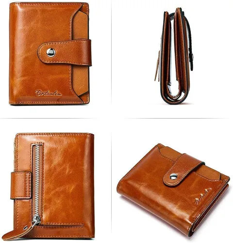 Vista 5 de BOSTANTEN - Bolsos de piel para mujer, con cierre RFID, pequeño bolsillo con cremallera y tarjetero, color marrón