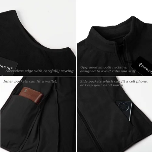 Vista 5 de Fuinloth Chaleco de vellón para mujer suave polar sin mangas ajuste clásico con cremallera en los bolsillos
