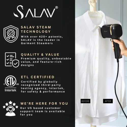 Vista 9 de SALAV® Quicksteam - Vaporizador portátil de viaje para ropa, 10 segundos de tiempo de calentamiento rápido, elimina arrugas en ropa y telas, sin