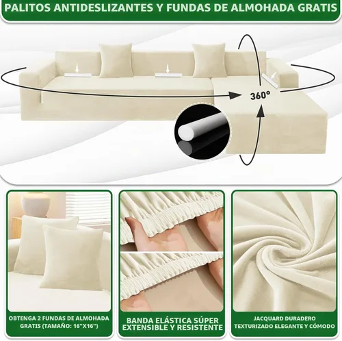 Vista 2 de ZNSAYOTX Fundas para sofá modular de terciopelo suave, fundas de felpa de lujo con parte inferior elástica para sofá modular en forma de L, 2