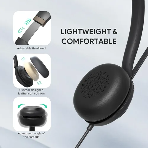 Vista 3 de Auriculares USB con micrófono Yealink UH37, auriculares con cable con micrófono de cancelación de ruido para computadora PC portátil teléfono VoIP