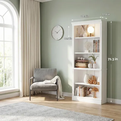 Vista 2 de VICTONE Estantería de 5 estantes, estante de madera, estantes de almacenamiento para libros, selección de muebles para sala de estar, dormitorio