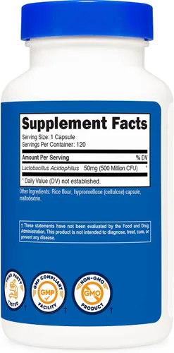 Vista 5 de Nutricost Lactobacillus Acidophilus 500 millones de UFC por porción (120 cápsulas)