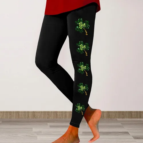 Vista 2 de Xbgqasu Leggings del día de San Patricio para mujer, pantalones de yoga de cintura alta, mallas de trébol verde irlandés, mallas de vacaciones