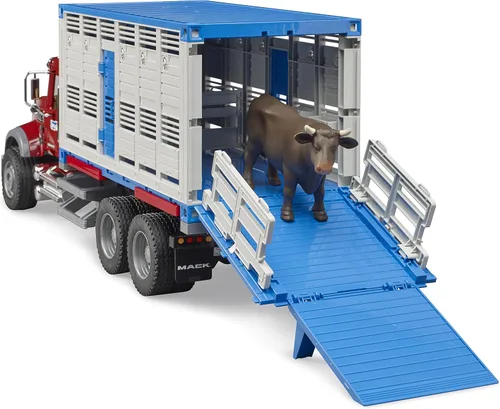 Vista 2 de Bruder 02830 Mack Granite - Camión de transporte de ganado con 1 ganado