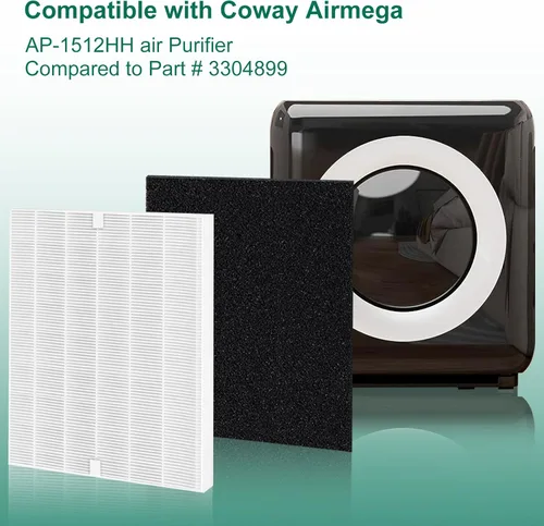 Vista 2 de AP-1512HH Filtro de repuesto compatible con Coway Airmega AP-1512HH y Airmega 200M Air Puri-Fier, AP-1512HH-FP, AP-1518R, AP-1519P, 4 filtros, 4