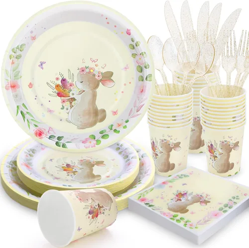 Vista 9 de Decoraciones para Baby Shower Girl - Juego de platos, tazas y servilletas para baby shower, sirven 24, platos festoneados florales rosas